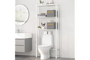 Wisuce Essentials Over The Toilet Storage Shelf, 3-Tier Bathroom Storage Organizer Over Toilet Organizer Rack, Freestanding Above Toilet Shelf for Bathroom Laundry Home Storage Rack (White)