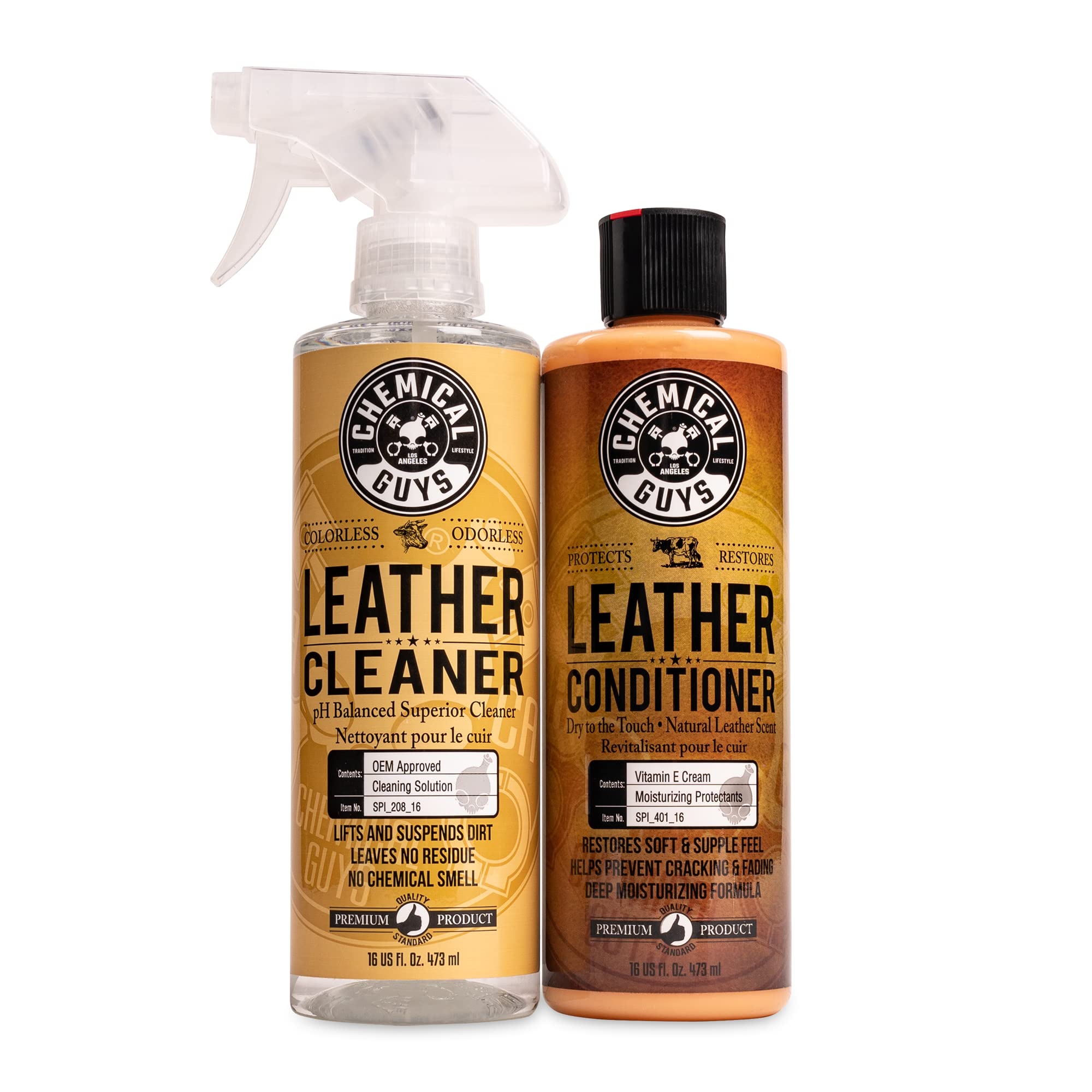 Photo 1 of Chemical Guys SPI_109_16 Leather Cleaner and Conditioner Kit for Use on Leather Apparel, Furniture, Car Interiors, Shoes, Boots, Bags & More (2 - 16 fl oz Bottles)