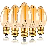 SCNNC C7 LED Night Light Bulb 0.5W Amber Glass Bulbs 5W Incandescent Replacements E12 Candelabra Base Salt Light Bulbs Warm White 2200K Small Candle Bulbs for Lamp, String Light, Decorative 5 Pack