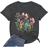 hcihgzr Womens Funny Vintage Boho Wildflower Floral Flower Graphic Shirt Casual Short Sleeve Summer Tee Tops