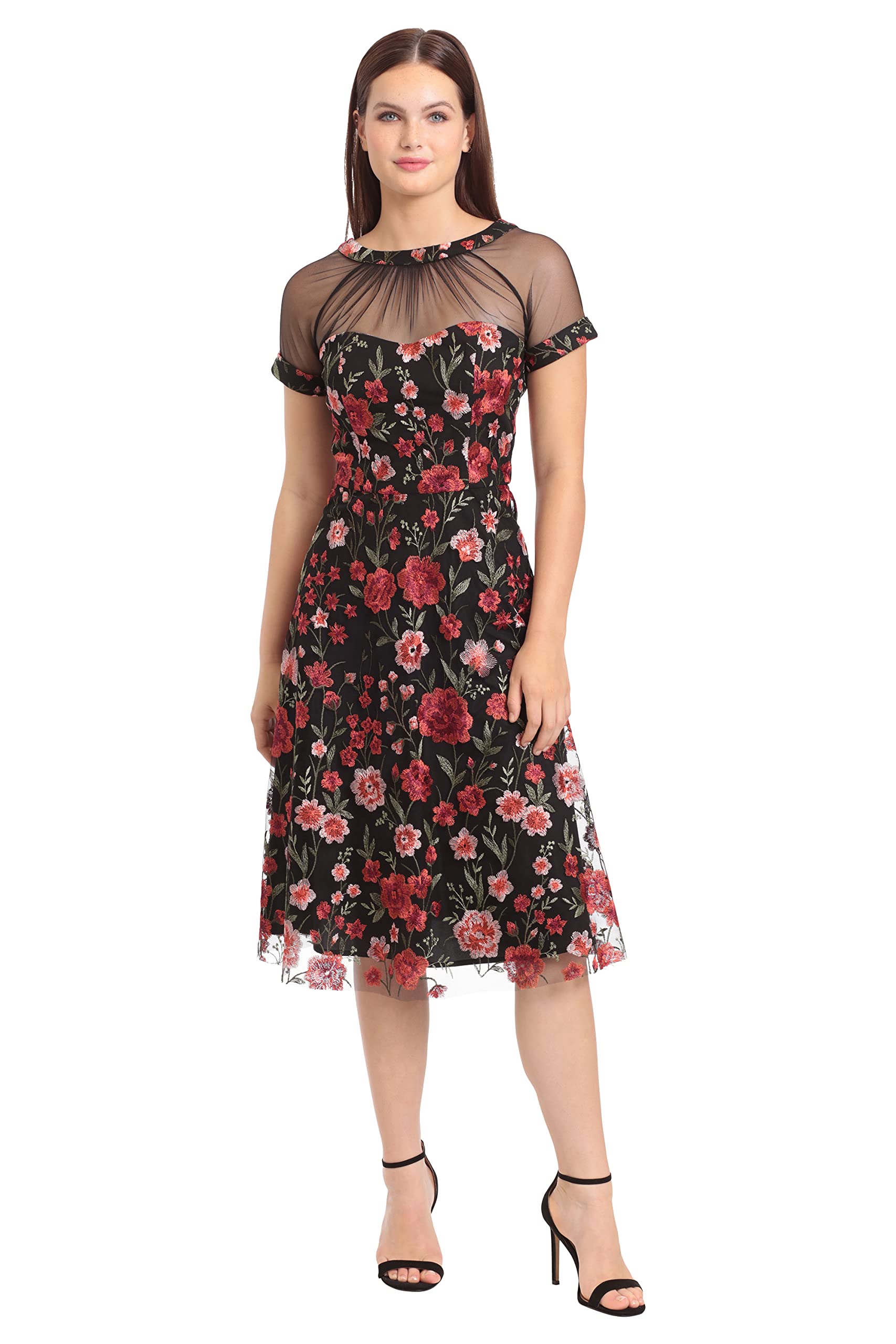 Maggy London Women’s Illusion Dress Occasion Event Party Holiday Cocktail Guest of Wedding, Black/Multi, 10