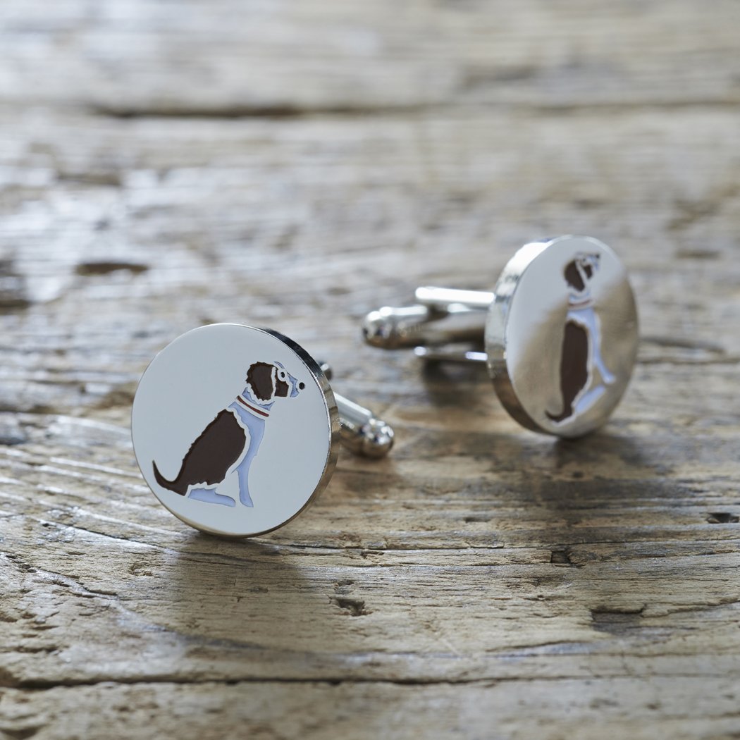 Sweet William Liver & White Springer Spaniel Cufflinks | Silver plated Men Cufflinks for Springer Spaniel or any dog lover | 18 mm x 3 mm
