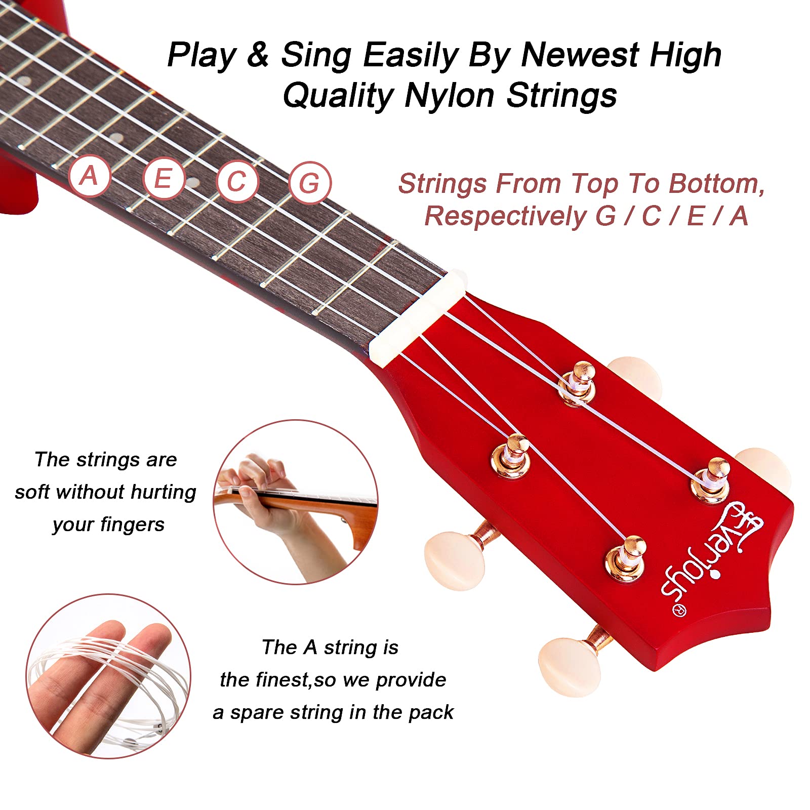 Everjoys Soprano Ukulele Beginner Pack21 Inch w/Free Online Lesson Gig