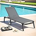 ONBRILL Aluminum Chaise Lounge Chair Outdoor, Foldable & Assembly Free Outdoor Lounge Chair with 5 Position Adjustable Backrest, Patio Pool Lounge Chairs for Outside Poolside Beach Lawn, 1PC, Grey