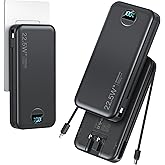 aonidi 20000mAh Ultra-Portable-Charger-Power-Bank PD20W with Built in Cables&AC Wall Plug,Fast Charging Cell Phone Charger Battery Pack,LED Display Travel Battery Bank for All iPhone,Samsung,Android
