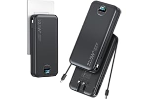aonidi 20000mAh Ultra-Portable-Charger-Power-Bank PD20W with Built in Cables&AC Wall Plug,Fast Charging Cell Phone Charger Battery Pack,LED Display Travel Battery Bank for All iPhone,Samsung,Android