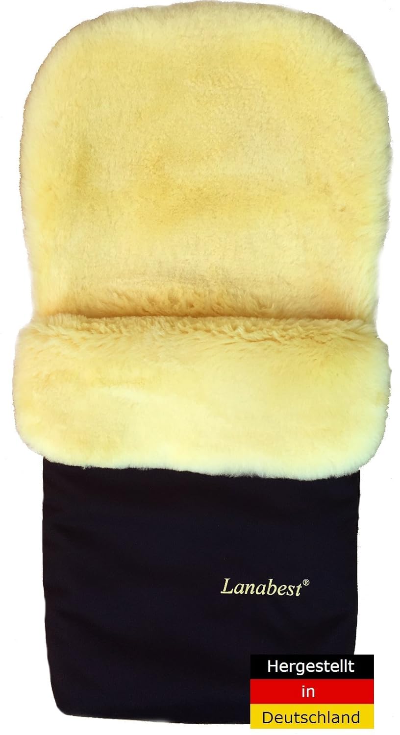 Lammfell Fußsack für Kinderwagen von LANABEST. Schadstoffarm. Hergestellt in Deutschland. Echtes Merino Lammfell, medizinisch gegerbt, waschbar, Öko-Tex-Qualität. Geschenkqualität! Farbe: dunkelblau