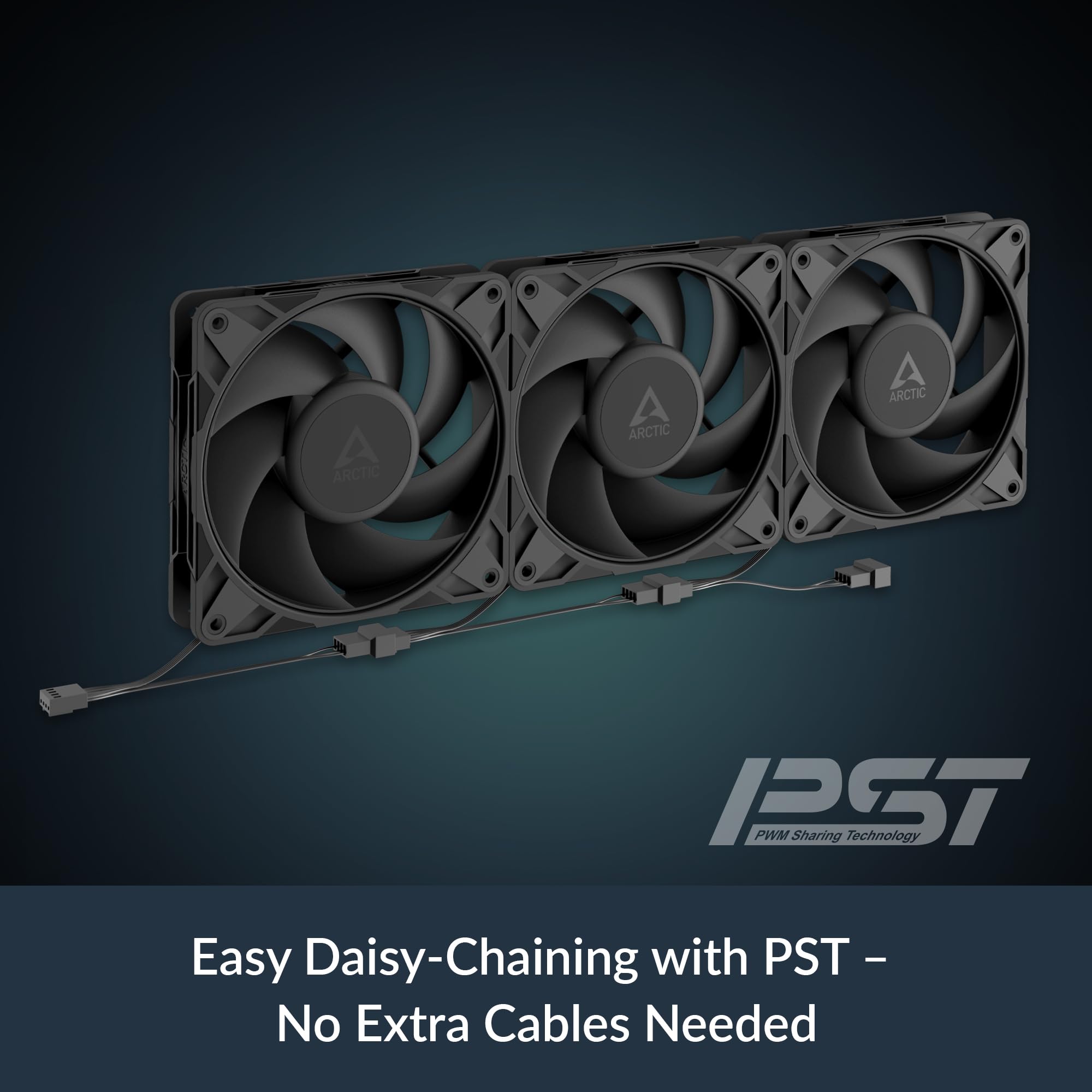 ARCTIC P12 Pro PST - 5 Pack - Powerful Premium Fan, 120 mm PWM Fan with Y-Cable Splitter, 600-3000 RPM, 0 RPM 5% PWM, Fluid Dynamic Bearing, 4-Pin - Black