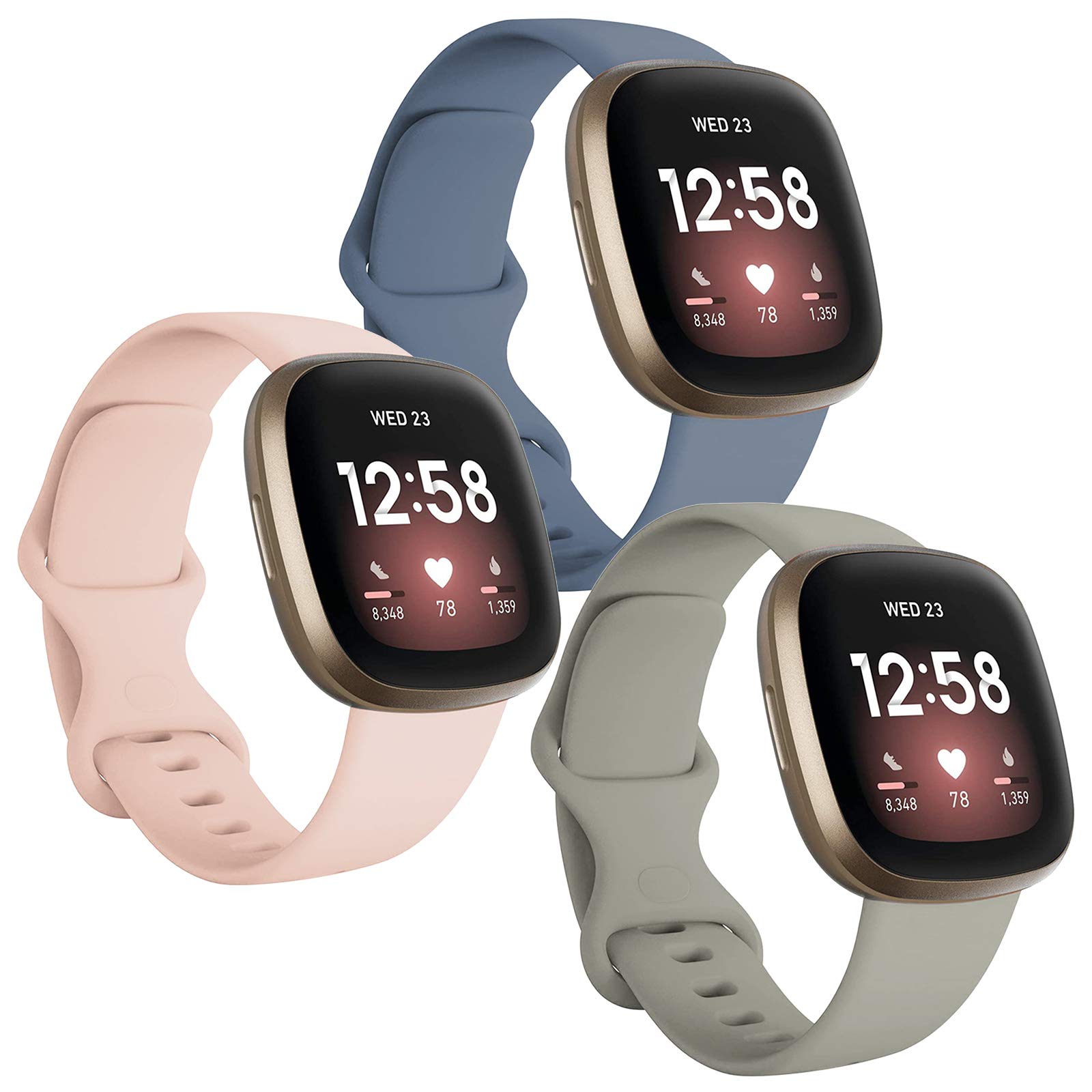 FunBand Compatible with Bands Versa 3/ Versa 4/ Fitbit Sense Strap,Soft Silicone Fitness Sports Replacement Wrist Strap Bracelet for Versa 3/ Versa 4/ Fitbit Sense Smart Watch (3 Pack)