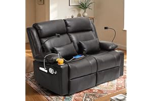ABCASA Loveseat Recliner Sofa, 2 Seater Manual Reclining Couch with Phone Holder, Cup Holder, USB Port,Side Pocket, Reclining Sleeper for Camper, Living Room, Home Theater & RV (PU Leather - Brown)