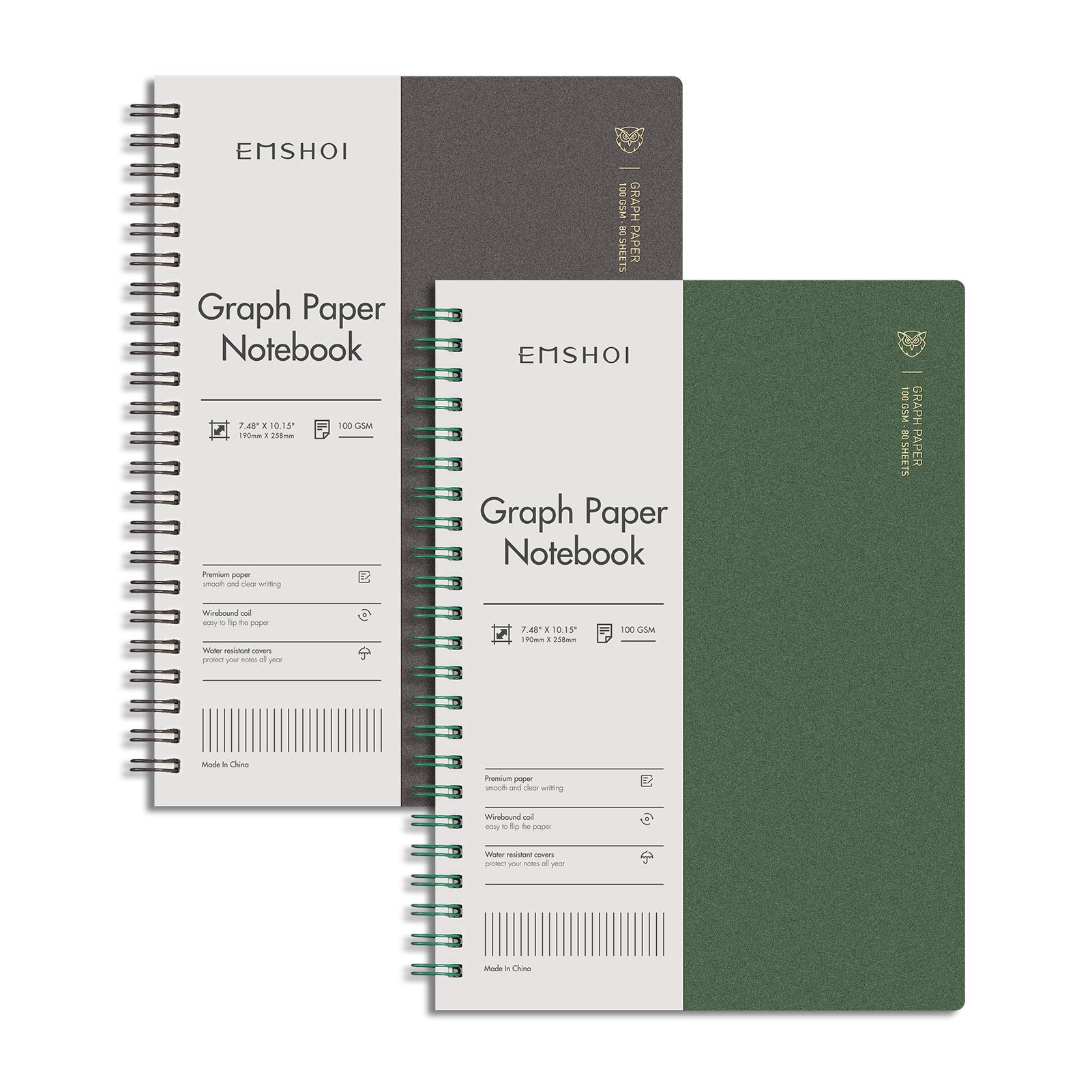 Photo 1 of EMSHOI Graph Paper Spiral Notebook 7.48" x 10.15" - B5 Graph Paper Notebook, 2 Pack 320 Pages 100gsm Thick Grid Paper, Plastic Hardcover Journals for Writing Engineering Graphing Work School Supplies