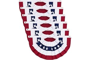 DEKORESYON 1.5x3 Ft American Flag Bunting Flags Outdoor, 6 Pack Patriotic Bunting Outdoor Red White and Blue Bunting, USA Pleated Fan Flag Half Fan Banner for Outside Home 4th of July Decorations