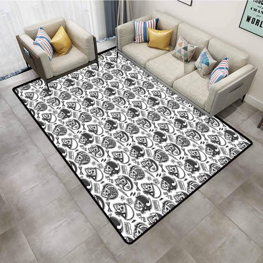 entryway Rug Manly Decor Pattern with Skulls Wearing Helmets Bone Bikers Repair Shops Services Artwork Carpet for Kids 4'x6'