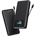 Portable Charger 33800mAh USB C Power Bank with Built-in Cables & AC Wall Plug,25W Fast Charging+QC 4.0 Phone Charger,4 Output LCD Display Battery Pack Compatible with iPhone16/15,Samsung,Android etc