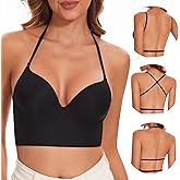 Low Back Bra for Women-Seamless Invisiable Backless Bras-Lightly Lined No Show Open Back Low Cut Bra Multiway Halter Bras