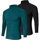 Cutecrop 2 Pack Men Mock Turtleneck Long Sleeve Shirts Double Sided Fleece Thermal Pullover Sweater Slim Fit Base Layer Top