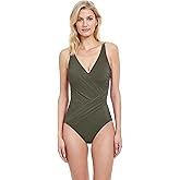 Gottex Women's Lattice Draped Panel Wrap Surplice One Piece Swimsuit - V-Neck, Soft Cups, Tummy Control