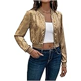 Floerns Women's Metallic Varsity Baseball Jacket Long Sleeve Zip Up Lightweight Outerwear