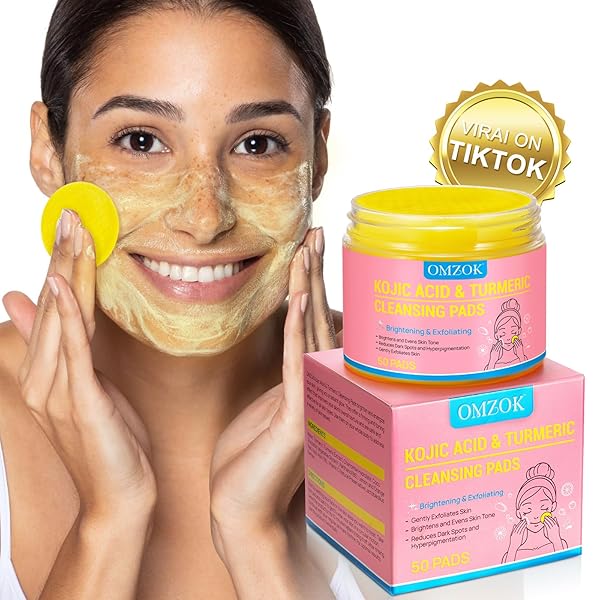 TURMERIC KOJIC ACID CLEANSING PADS – TURMERIC FACIAL CLEANSING PADS FOR ACNE FIRMING SKIN – CLEANSING TURMERIC PADS – REMOVE EXCESS KERATIN CLEAN PORES 50PCS