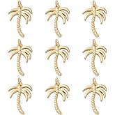 KitBeads 10pcs 18k Real Gold Plated Coconut Tree Charms Brass Tropical Hawaii Palm Charm for Jewelry Making Bracelets Bulk