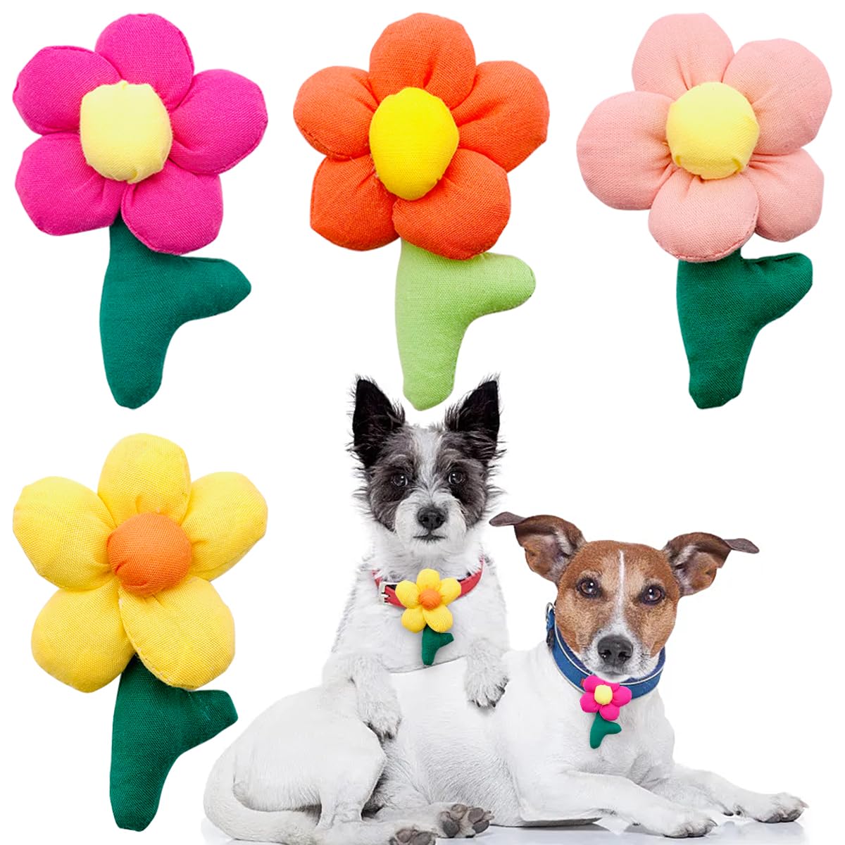 BIPY Small Dogs Collar Flowers Bows Puppies Cats Floral Collar Charms Accessories Slides Detachable Grooming Attachment for Costume Birthday Wedding Festival (4pcs Flowers) — image 1