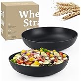 Wrova Large salad bowls,65oz Salad bowls set of 2,Unbreakable Plastic bowls Microwave & Dishwasher Safe Bowls,Wheat Straw Serving Bowls for Salad, Cereal, Fruit, Dishwasher Safe.Black