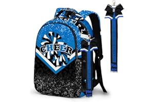 GZZSYO Cheer Backpack with Cheer Keychain, Pin Strap for Cheerleading Backpack, Cheerleaders Gift Bags for Team Women (Blue Black)