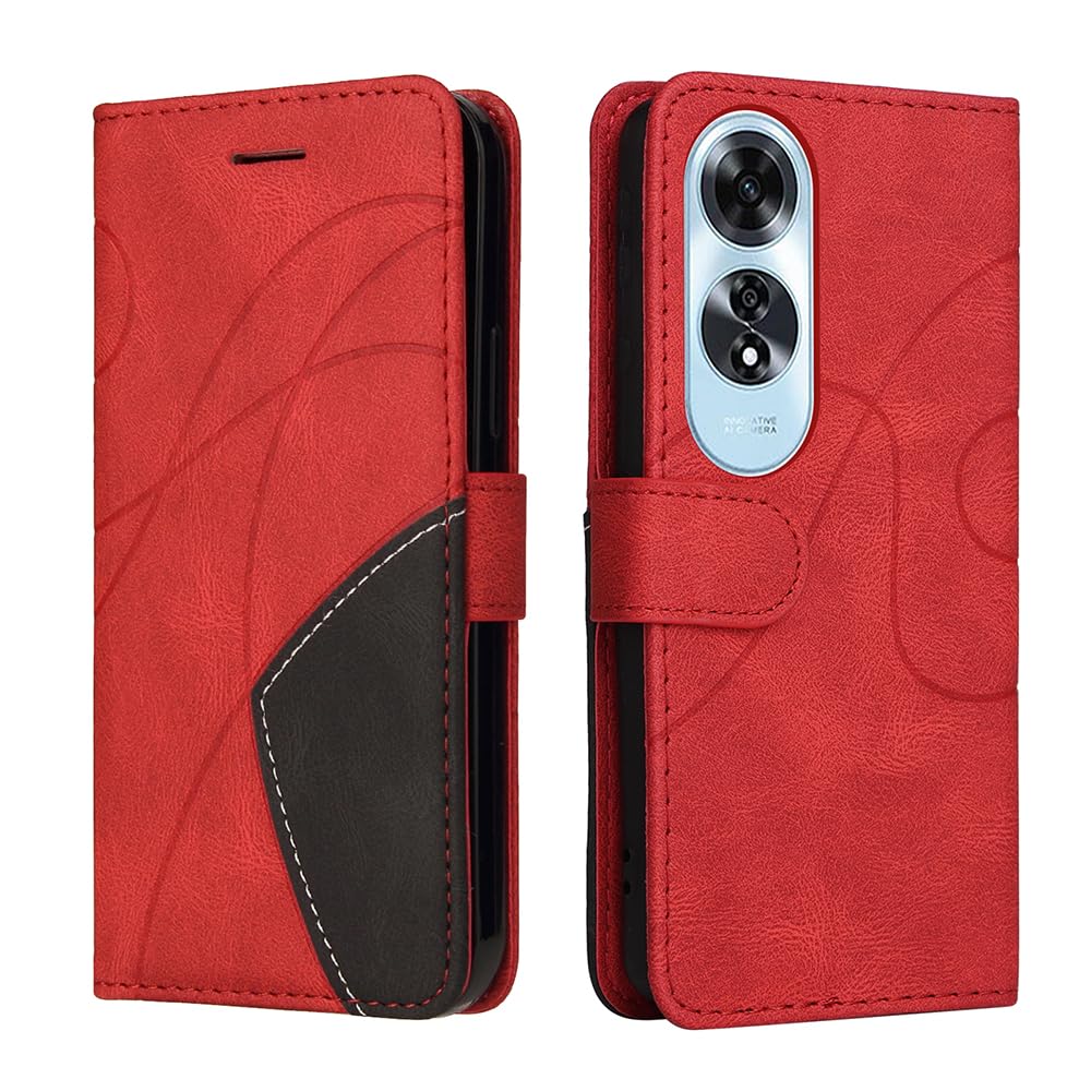 XINNI Protective Phone Case for OPPO A60 4G, PU/TPU Vintage Flip Leather Shockproof Cover Magnetic Book Style Wallet, Red — image 1