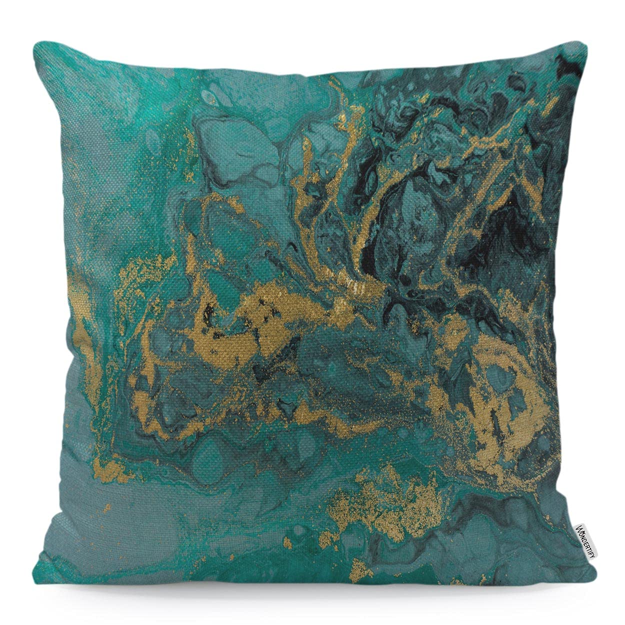 WONDERTIFY Marble Cushion Cover Acrylic Nature Blue Marbling Texture Decorative Throw Pillow Covers, Sofa Pillow Case Golden Glitter 45X45 Cm