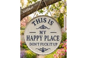 Happy Place – Vintage Statement Metal Sign, This is My Happy Place Don’t Fuck It up Door Sign Welcome Plaques Funny Garden Wa