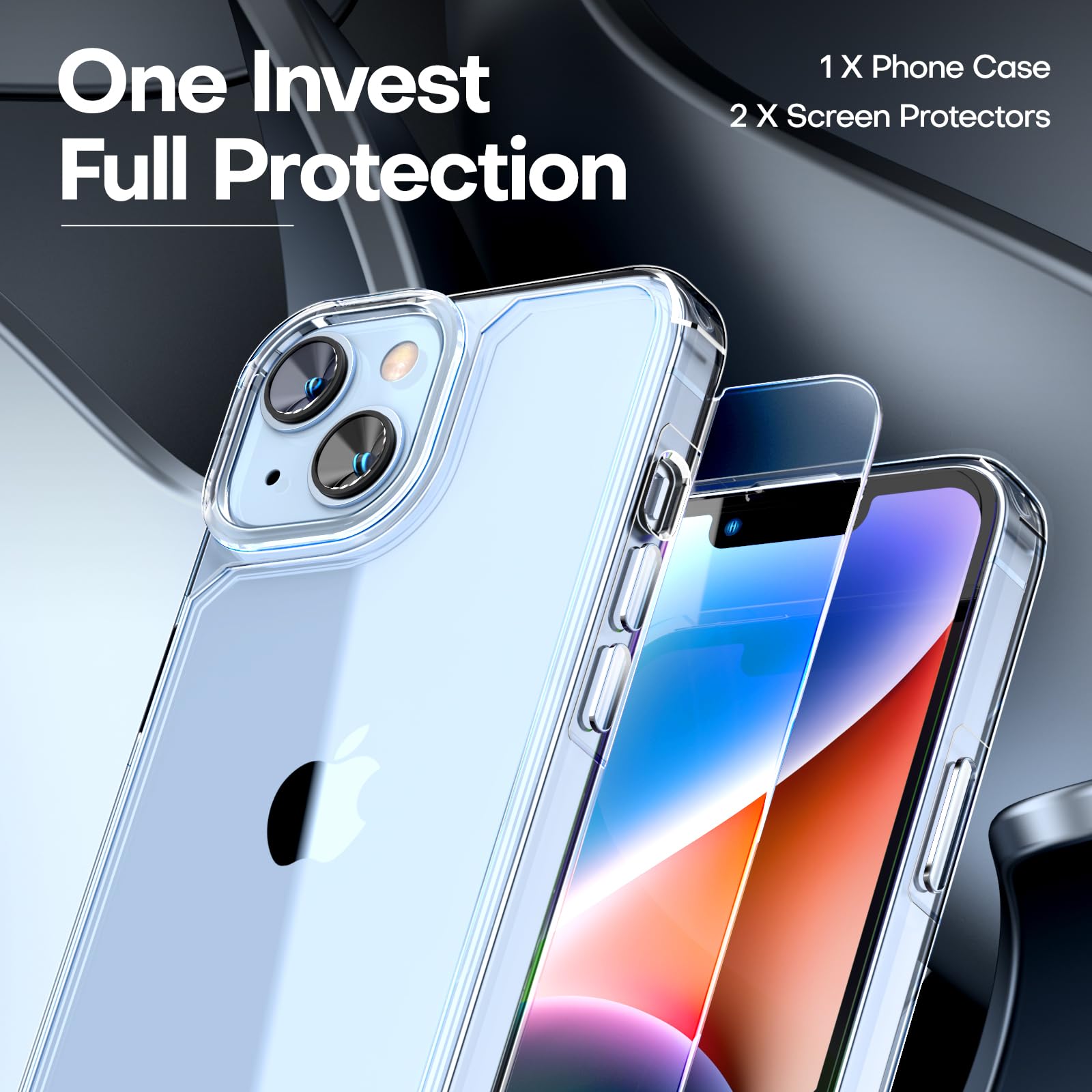 TAURI 3 in 1 for iPhone 14 Case Clear, [Not Yellowing] with 2X Screen Protectors, [Military-Grade Drop Protection] Shockproof Slim 14 Cover 6.1 Inch - Image 3