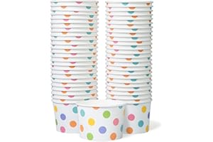 MATICAN Paper Ice Cream Cups - 50-Count 9-Oz Disposable Dessert Bowls with Pastel Polka Dots