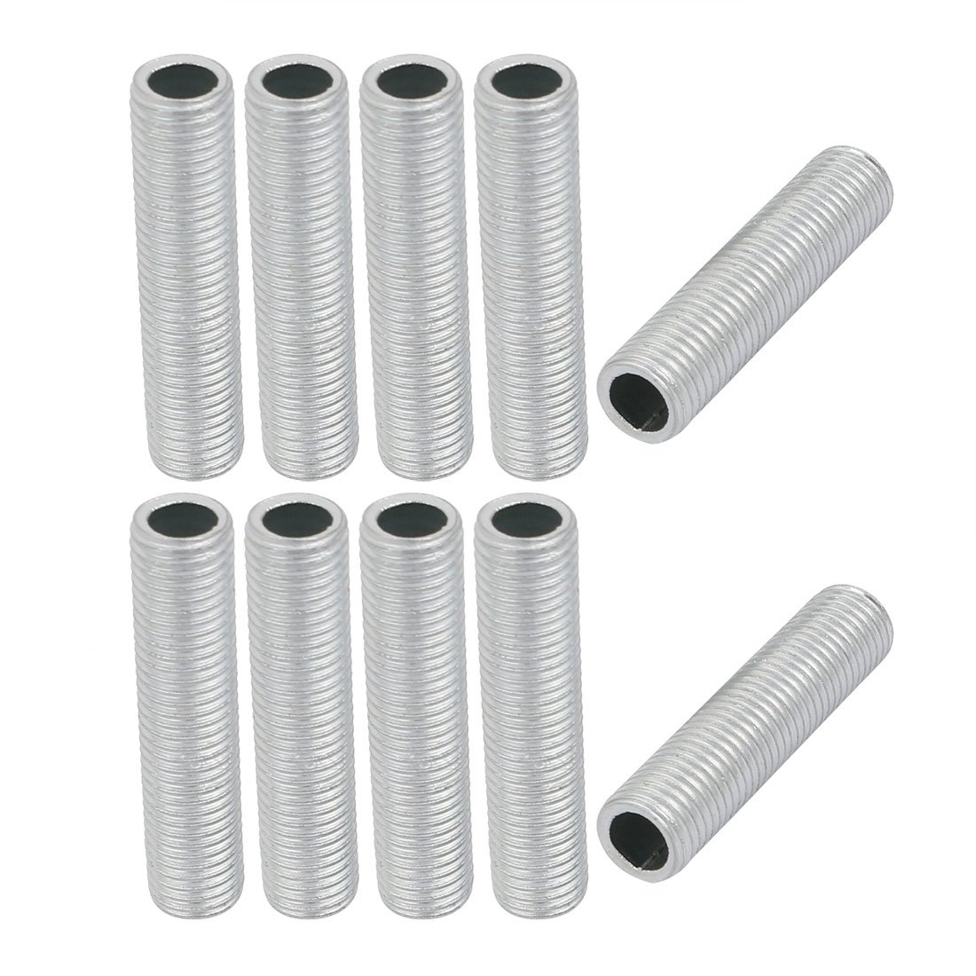 sourcingmap Lamp Pipe Nipple, M8 Thread 35mm Length Hollow Lamps Repair Part Hardware for Lamp Lights, Zinc Plated Silver Tone, Pack of 10