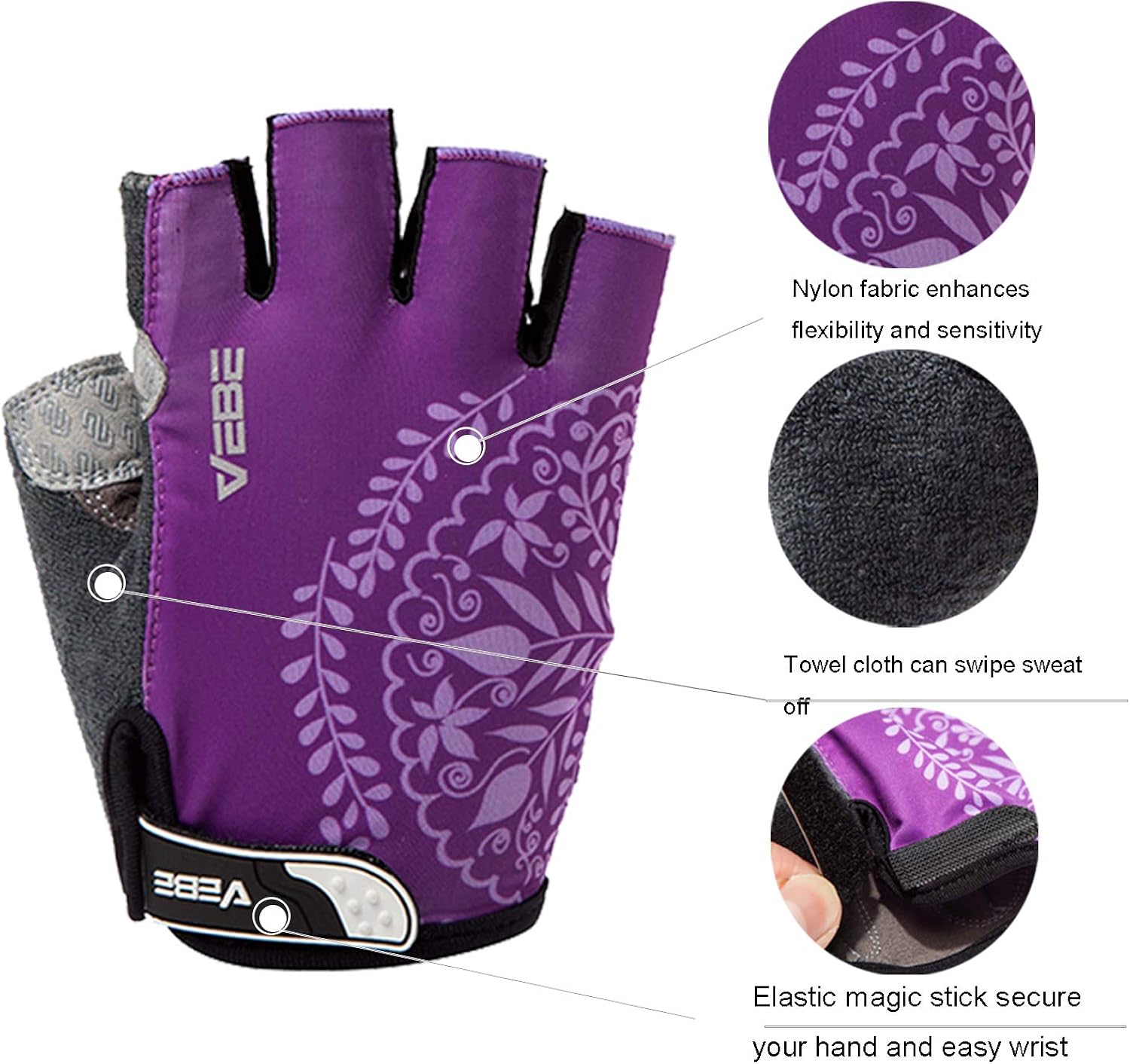 VEBE Women's Biking Cycling Gloves Non-Slip Shockproof Short Finger Gloves Outdoor Riding Mountain Bike Gloves: Clothing