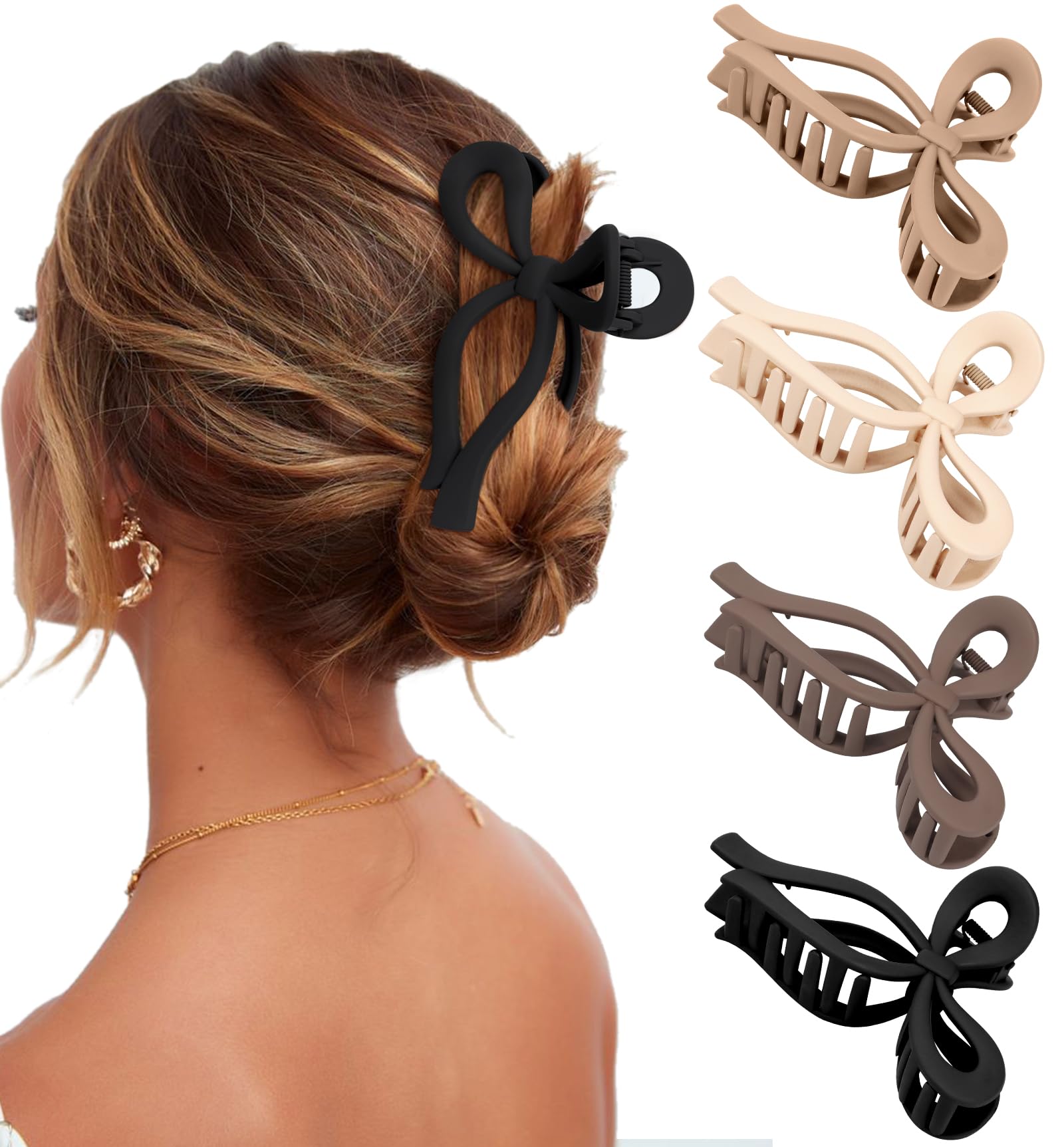 Blooms Butterfly Hair Clips Women, 4 Pcs Large Claw Clip Non-Slip Bow Hair Claw Clip Hair Accessories for Women and Girls Straight, Wavy, Curly Hair