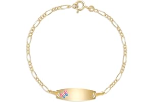 UNICORNJ 14k Gold ID Bracelet Engravable Girls Boys Kids Baby Infant, Personalized Figaro Curb Chain Name Bracelets for Babie