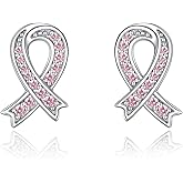 Breast Cancer Awareness Earrings Stud 925 Sterling Silver Pink Ribbon Breast Cancer Jewelry for Women