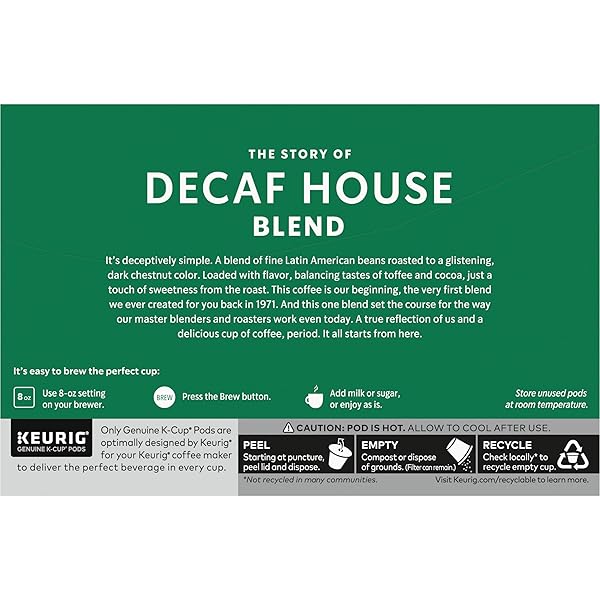 STARBUCKS K-CUP COFFEE PODS, MEDIUM ROAST COFFEE, DECAF HOUSE BLEND, 100% ARABICA, 1 BOX (10 PODS)