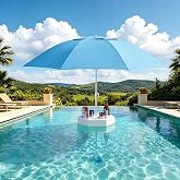 HOSONIC Floating Pool Umbrella with Weighted Base, Rust-Proof Aluminum Pole | Blocks Up to 98% of Harmful UV Rays, Features Removable Polygon Floating Table, Ideal for Pools, Beaches &amp; Outdoor Lakes