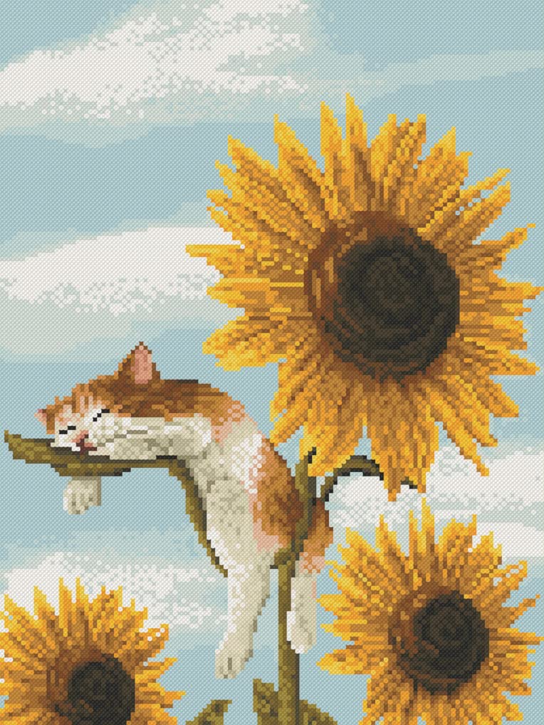 Cross Stitch Kits Stamped, OWN4B Sunflowers and Cat Printed Pattern 11CT 15.0x18.9 inch DIY Embroidery Kit (Sunflower)