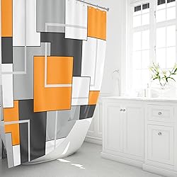 BTTN Orange Fabric Shower Curtain, Modern Geometric