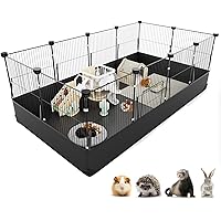 XiaZ Guinea Pig Cage with Waterproof PVC Bottom Liner & One-Hand Release Hook, Triple Fixing C&C Cage for Guinea Pigs, Bunny,