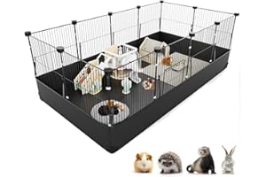 XiaZ Guinea Pig Cage with Waterproof PVC Bottom Liner & One-Hand Release Hook, Triple Fixing C&C Cage for Guinea Pigs, Bunny,
