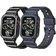 [2 Pack] SVISVIPA Band with Case Compatible for Apple Watch 41mm 40mm 38mm iWatch Series 8 7 SE 6 5 4 3 2 1 Strap, Men Women Sport Strap with Bumper Rugged Shockproof Military Protective, 2 Pack