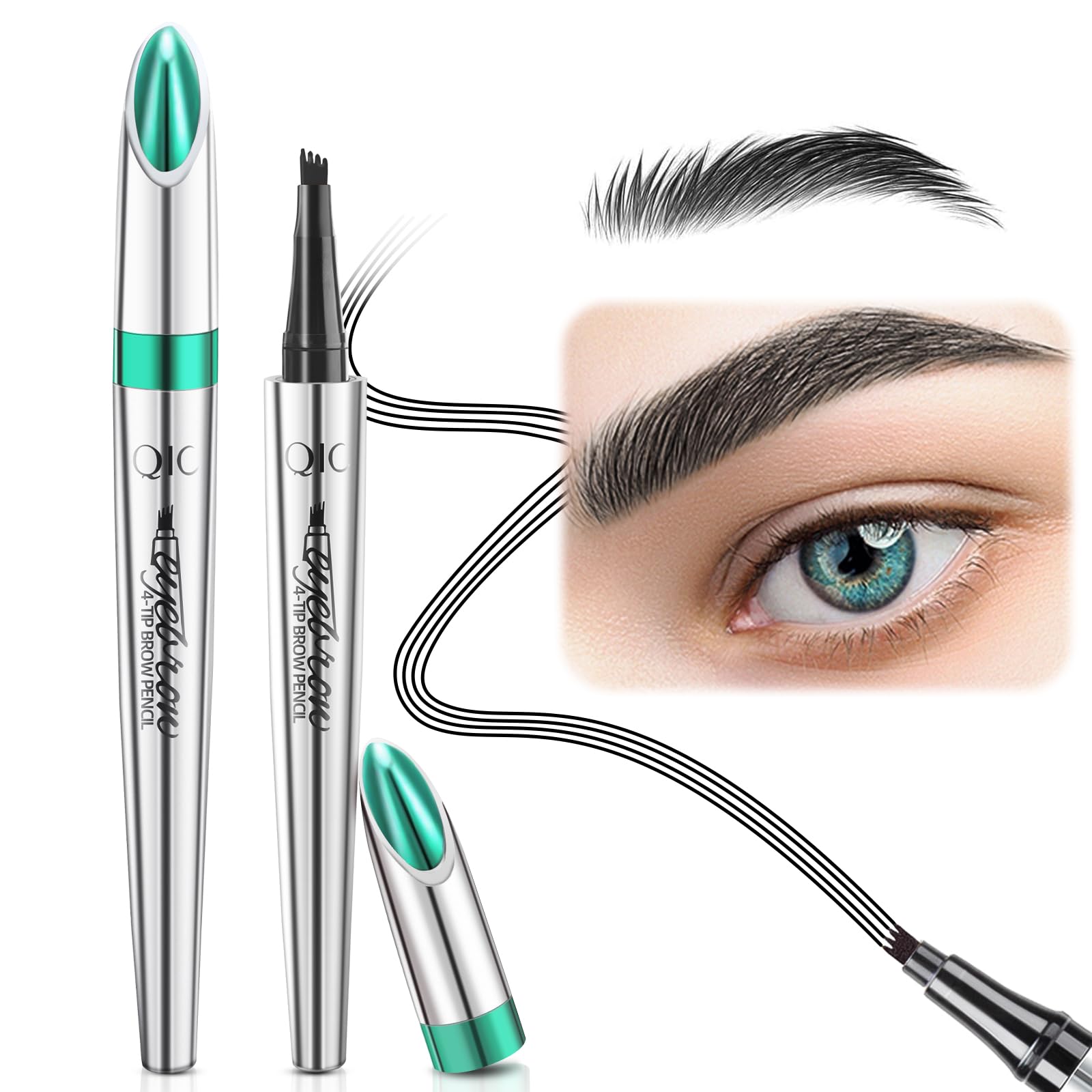 Microblading Eyebrow Contouring Pen Pencil - Magical Precise Waterproof Brow Pen Liquid Natural Eyebrow Contouring 4 Tip Pen Micro-fork Tip Brow Pencil with Micro-Fork Tip Applicator (Black)