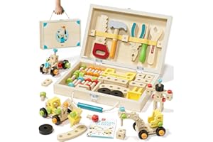 Lehoo Castle Kids Tool Set with Toolbox, Wooden Toys for 3 4 5 Years Old Boy Birthday Gift, Construction Play Tools, STEM Learning Toys for Preschooler, Pretend Play Gifts for Christmas
