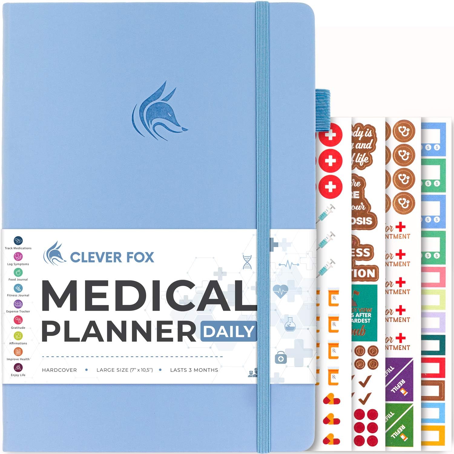 Clever Fox Medical Planner Daily – Medical Notebook, Health Diary, Wellness Journal & Logbook to Track Health – Self-Care Medical Journal – 3 Months, Undated, 18 x 26cm, Hardcover (Light Blue)