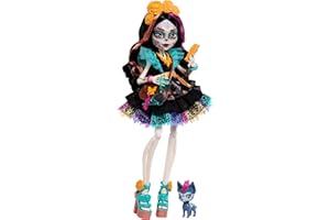 ​Monster High Doll, Skelita Calaveras in Colorful Papel Picado Dress with Pet Dog Candelita and 7 Accessories Like Sketch Boo