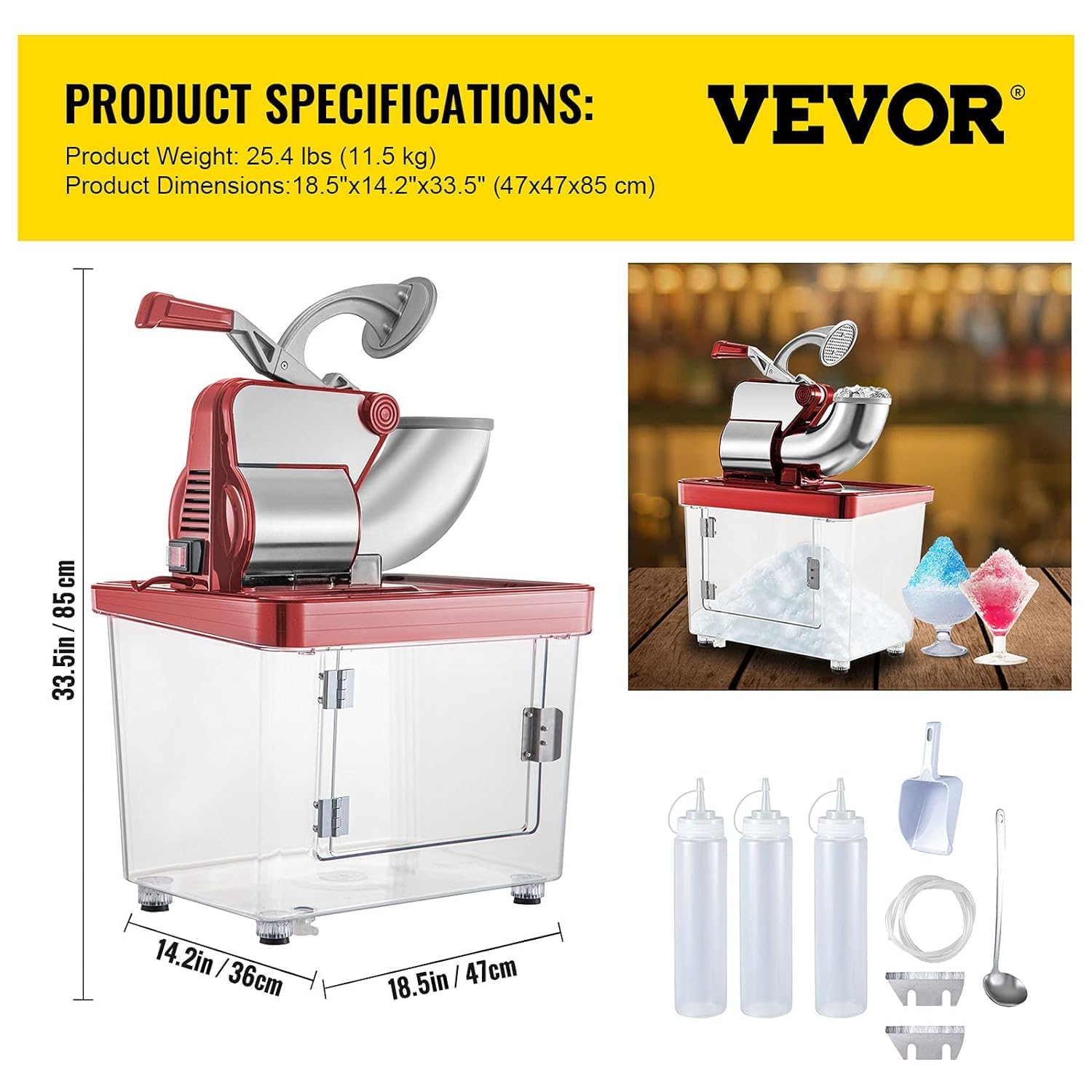 VEVOR 110V Commercial Ice Crusher 661LBS/H, ETL Approved 300W Electric Snow Cone Machine with Dual Blades, Stainless Steel Shaved Ice Machine with Safety On/Off Switch for Family, Restaurants, Bars