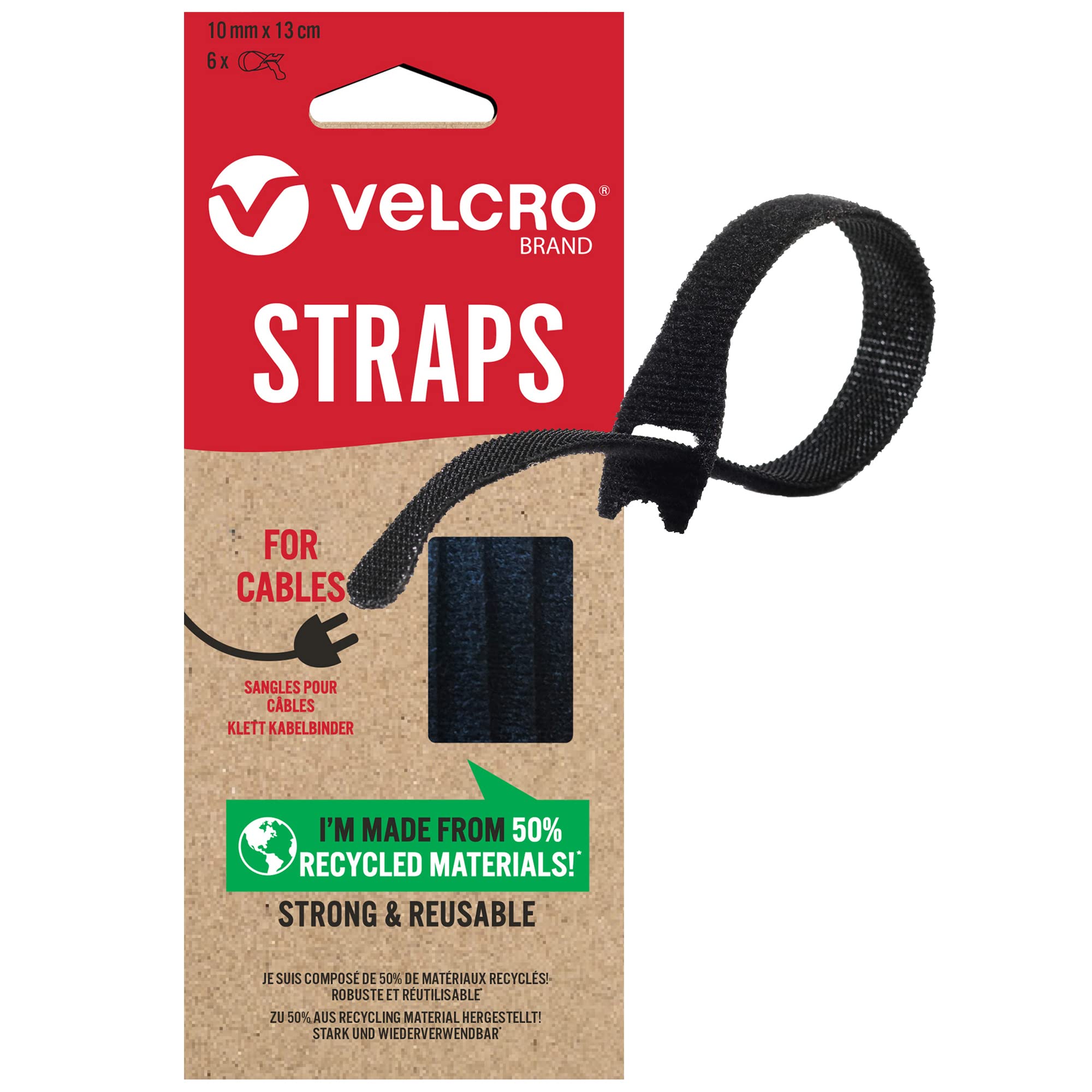 VELCRO Brand | Eco One-Wrap Reusable Straps | Reusable, Flexible & Versatile All Purpose Straps for Home Improvement | Black | 10mm x 13cm | Set of 6